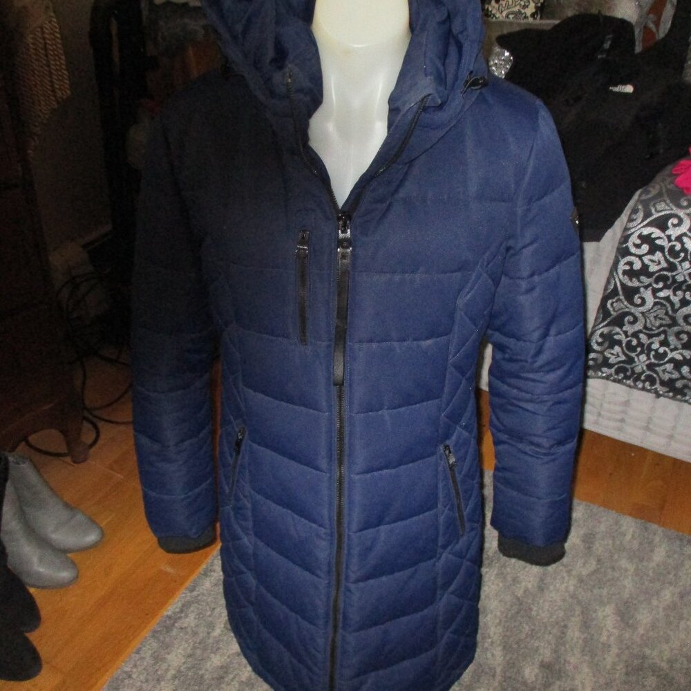 Guess Navy blue hooded coat very warm sz large